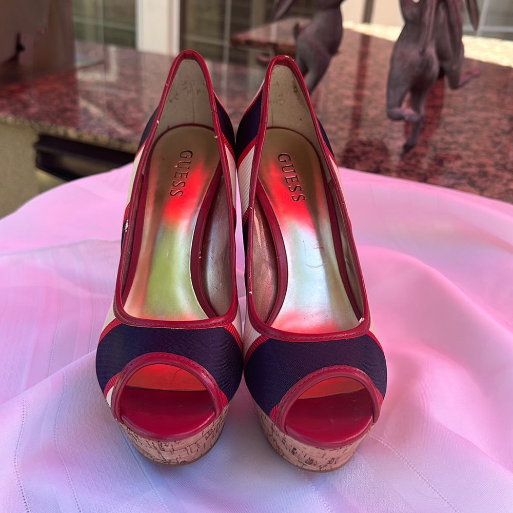 Guess Red White & Blue Platform Heels - Picture 1 of 13